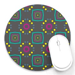 Squares And Circles Pattern 			round Mousepad by LalyLauraFLM