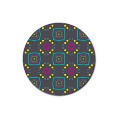 Squares And Circles Pattern 			rubber Coaster (round) by LalyLauraFLM