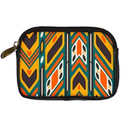 Distorted Shapes In Retro Colors   	digital Camera Leather Case by LalyLauraFLM