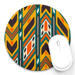 Distorted Shapes In Retro Colors   			round Mousepad by LalyLauraFLM