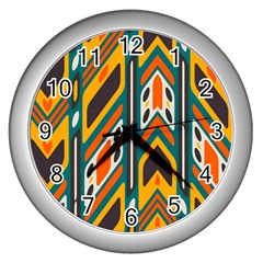 Distorted Shapes In Retro Colors   			wall Clock (silver) by LalyLauraFLM