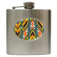 Distorted shapes in retro colors   			Hip Flask (6 oz)