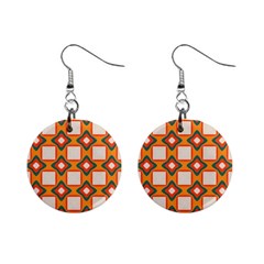 Flowers And Squares Pattern     			1  Button Earrings by LalyLauraFLM