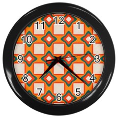 Flowers and squares pattern     			Wall Clock (Black)