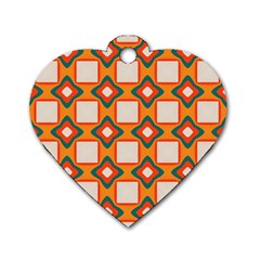 Flowers And Squares Pattern     			dog Tag Heart (one Side) by LalyLauraFLM