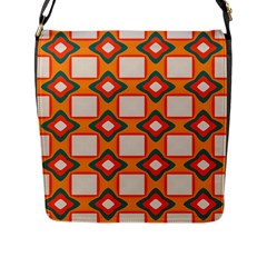 Flowers and squares pattern     			Flap Closure Messenger Bag (L)