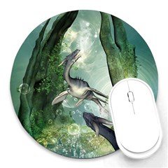 Awesome Seadraon In A Fantasy World With Bubbles Round Mousepads by FantasyWorld7