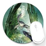 Awesome Seadraon In A Fantasy World With Bubbles Round Mousepads Front