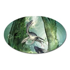 Awesome Seadraon In A Fantasy World With Bubbles Oval Magnet by FantasyWorld7