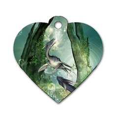 Awesome Seadraon In A Fantasy World With Bubbles Dog Tag Heart (two Sides) by FantasyWorld7