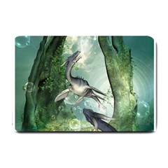 Awesome Seadraon In A Fantasy World With Bubbles Small Doormat  by FantasyWorld7