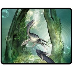 Awesome Seadraon In A Fantasy World With Bubbles Fleece Blanket (medium)  by FantasyWorld7