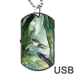 Awesome Seadraon In A Fantasy World With Bubbles Dog Tag Usb Flash (one Side) by FantasyWorld7