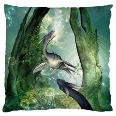 Awesome Seadraon In A Fantasy World With Bubbles Large Cushion Case (one Side) by FantasyWorld7