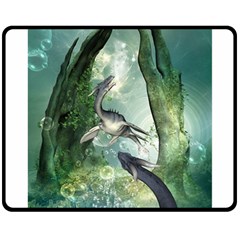 Awesome Seadraon In A Fantasy World With Bubbles Double Sided Fleece Blanket (medium) 