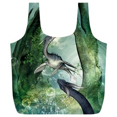 Awesome Seadraon In A Fantasy World With Bubbles Full Print Recycle Bags (l)  by FantasyWorld7