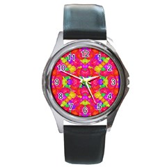 Multicolor Floral Check Round Metal Watch by dflcprints