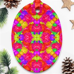 Multicolor Floral Check Oval Ornament (two Sides) by dflcprints