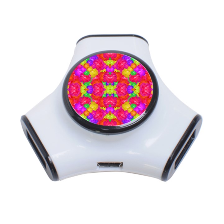 Multicolor Floral Check 3-Port USB Hub