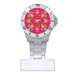 Multicolor Floral Check Plastic Nurses Watch by dflcprints