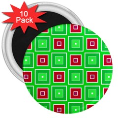 Green Red Squares Pattern    			3  Magnet (10 Pack) by LalyLauraFLM