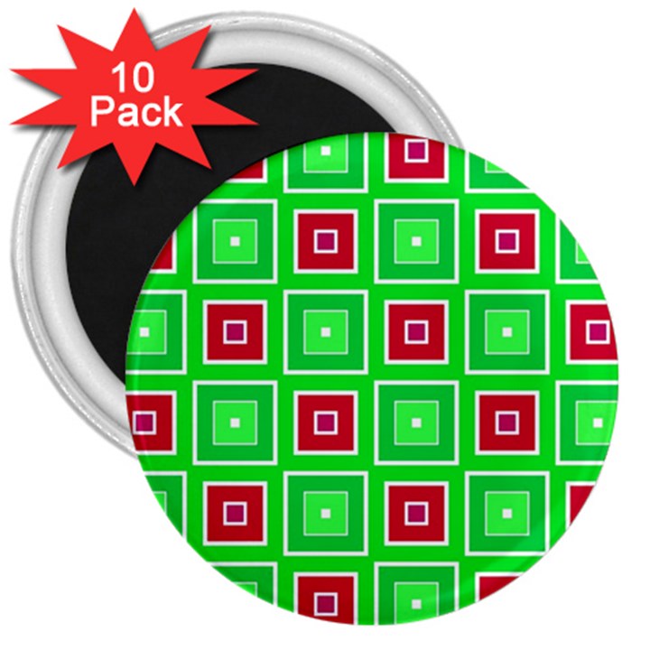 Green red squares pattern    			3  Magnet (10 pack)