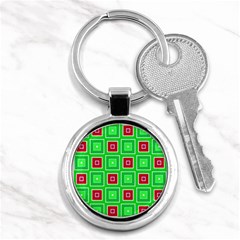 Green Red Squares Pattern    			key Chain (round) by LalyLauraFLM