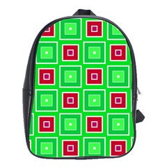 Green Red Squares Pattern    			school Bag (large) by LalyLauraFLM