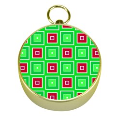 Green Red Squares Pattern    			gold Compass by LalyLauraFLM