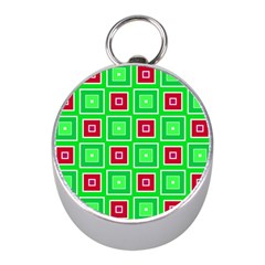 Green Red Squares Pattern    			silver Compass (mini)