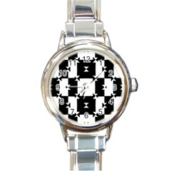 Black And White Check Pattern Round Italian Charm Watch by dflcprints