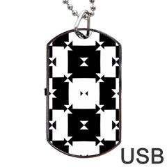 Black And White Check Pattern Dog Tag Usb Flash (one Side)