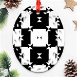 Black And White Check Pattern Oval Filigree Ornament (2-Side)  Front