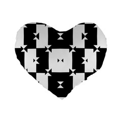 Black And White Check Pattern Standard 16  Premium Heart Shape Cushions by dflcprints