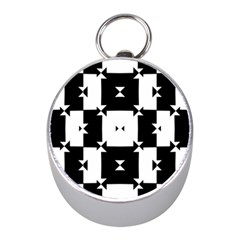 Black And White Check Pattern Mini Silver Compasses