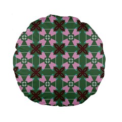 Pink Brown Flowers Pattern     	standard 15  Premium Flano Round Cushion by LalyLauraFLM