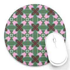 Pink brown flowers pattern     			Round Mousepad