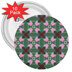 Pink brown flowers pattern     			3  Button (10 pack)