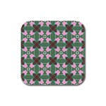 Pink brown flowers pattern     			Rubber Square Coaster (4 pack Front