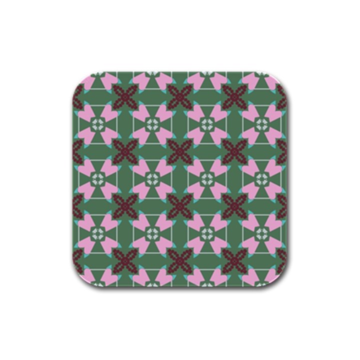 Pink brown flowers pattern     			Rubber Square Coaster (4 pack