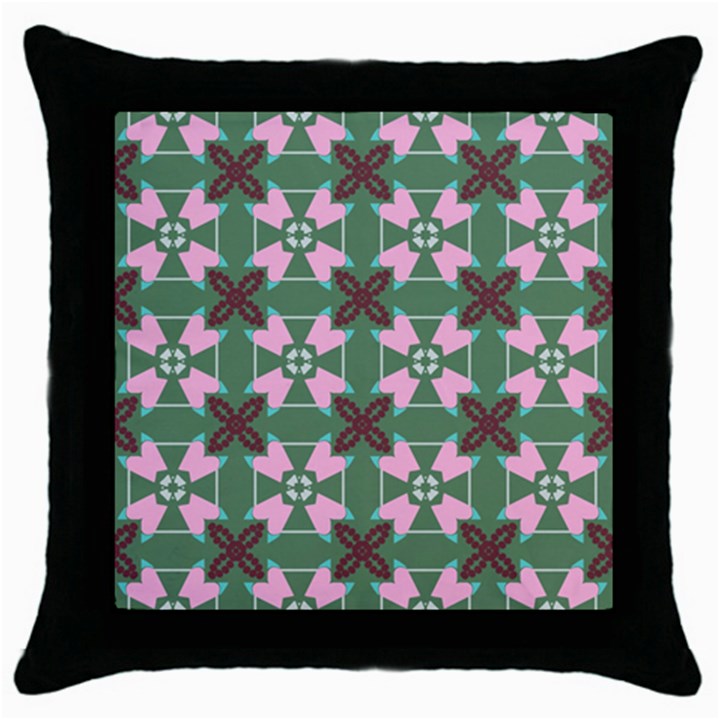 Pink brown flowers pattern     			Throw Pillow Case (Black)