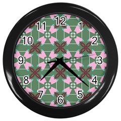 Pink brown flowers pattern     			Wall Clock (Black)