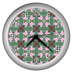 Pink brown flowers pattern     			Wall Clock (Silver)