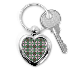 Pink brown flowers pattern     			Key Chain (Heart)