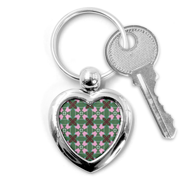 Pink brown flowers pattern     			Key Chain (Heart)