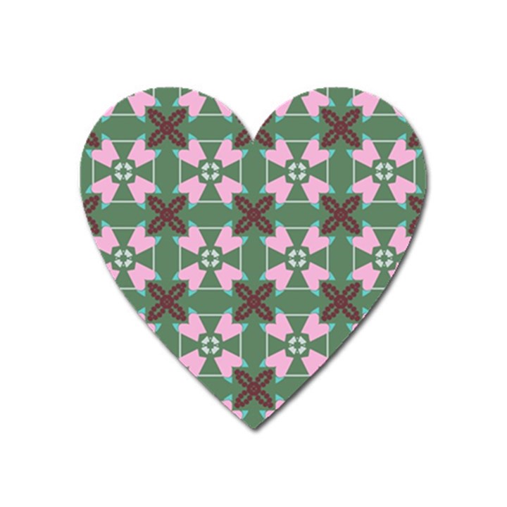 Pink brown flowers pattern     			Magnet (Heart)