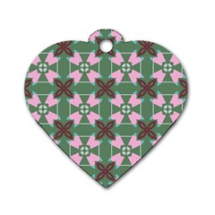 Pink brown flowers pattern     			Dog Tag Heart (One Side)