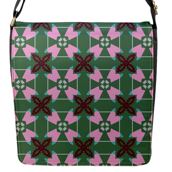 Pink brown flowers pattern     			Flap Closure Messenger Bag (S)