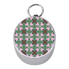 Pink Brown Flowers Pattern     			silver Compass (mini)