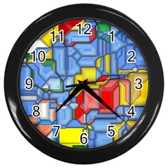 3d Shapes 			wall Clock (black) by LalyLauraFLM